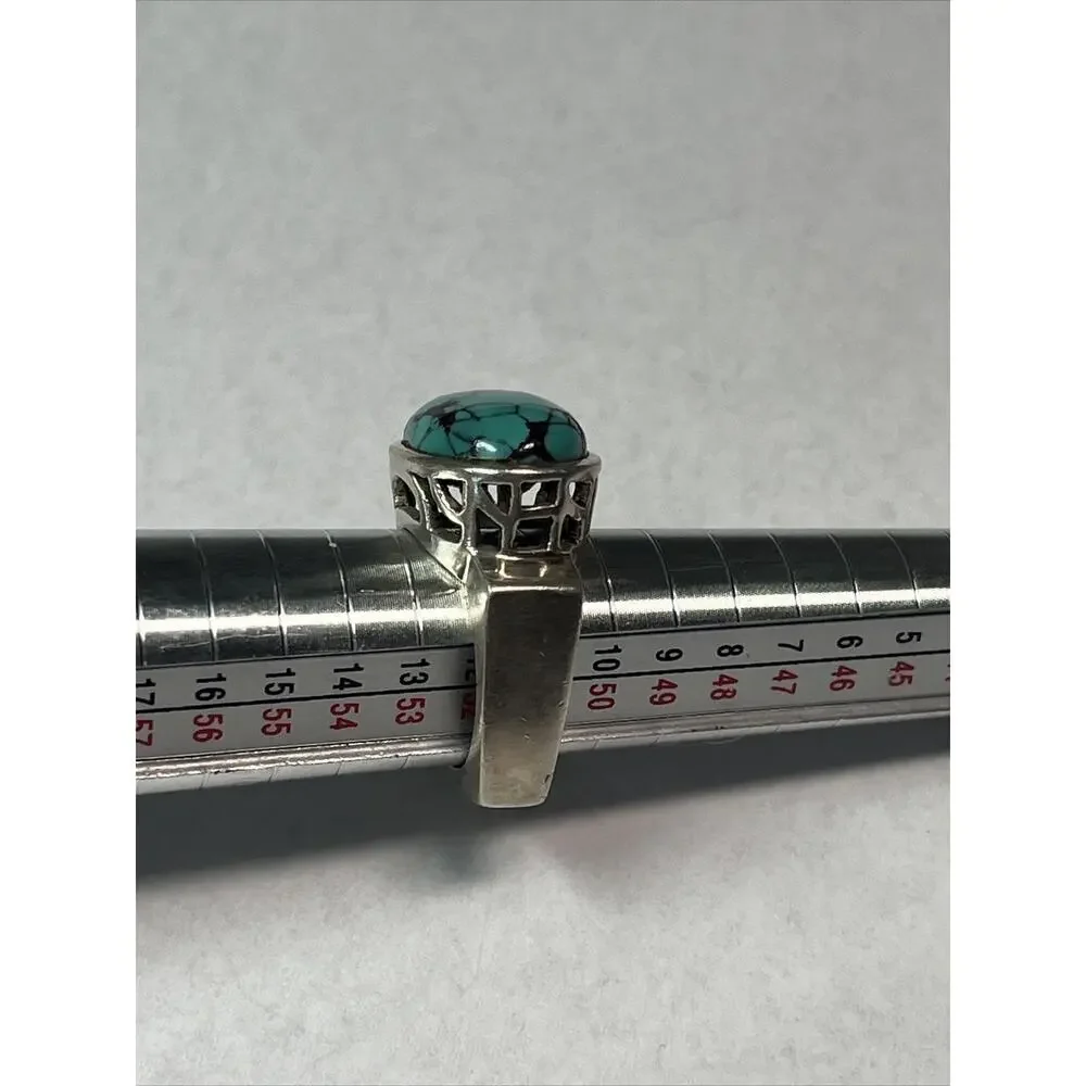 vintage silpada sterling silver 925 Square Pinky Ring Faux Oval Turquoise Size 6